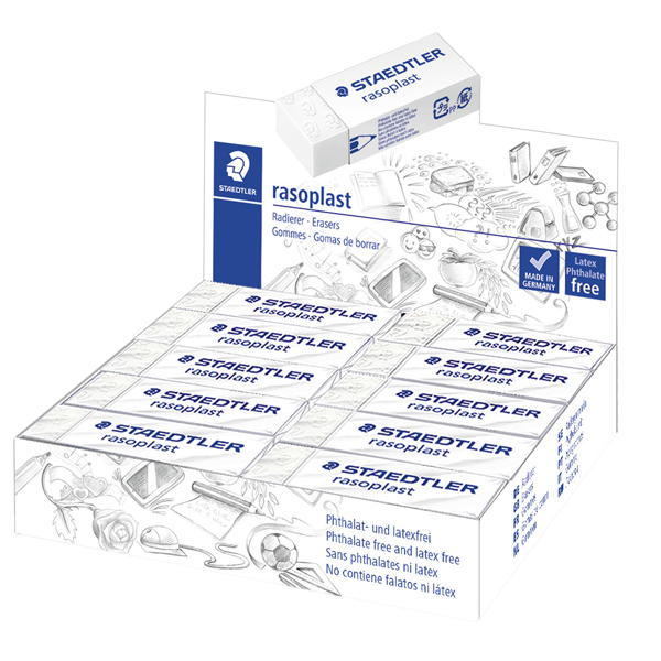 Gomma Rasoplast - 63 x 13 x 23 mm - bianco per matita - Staedtler - box 20 pezzi Gomma Rasoplast - 63 x 13 x 23 mm - bianco per matita - Staedtler - box 20 pezzi