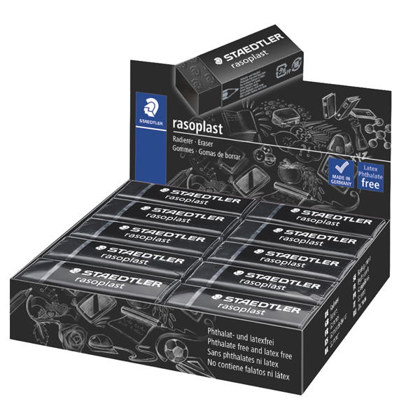 Gomma Rasoplast - 63 x 13 x 23 mm - nero per matita - Staedtler - box 20 pezzi Gomma Rasoplast - 63 x 13 x 23 mm - nero per matita - Staedtler - box 20 pezzi