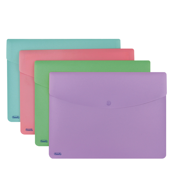 Busta con bottone Pastel - A4 - PP - colori assortiti - Favorit - conf. 5 pezzi Busta con bottone Pastel - A4 - PP - colori assortiti - Favorit - conf. 5 pezzi