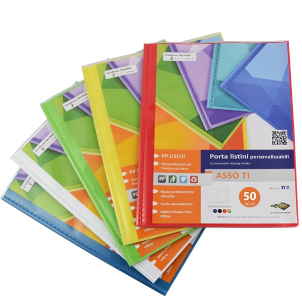 Portalistini Asso TI - personalizzabile - PP liscio - 22 x 30 cm - 50 buste - colori assortiti - Sei Rota Portalistini Asso TI - personalizzabile - PP liscio - 22 x 30 cm - 50 buste - colori assortiti - Sei Rota