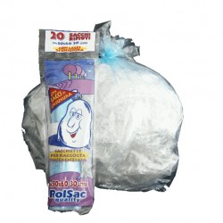 Sacchi - 50 x 60 cm - 30 L - 16 micron - MDPE/HDPE - azzurro trasparente - Rolsac - conf. 20 pezzi