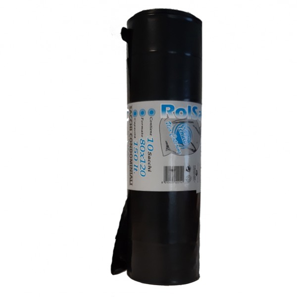 Sacchi - 80 x 120 cm - 150 L - 74 micron - MDPE/HDPE - nero - Rolsac - conf. 10 pezzi