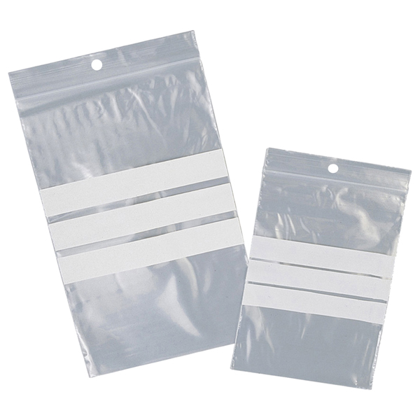 Sacchetti zip - con bande scrivibili e foro - 8 x 12 cm - 50 micron - LDPE - Viva - conf. 100 pezzi
