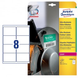 Etichette protezione e sicurezza - in PE - laser - permanenti - 99,1 x 67,7 mm - 8 et/fg - 10 fogli -  bianco - Avery
