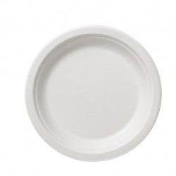 Piatto piano monouso Bio - rotondo - diametro 22 cm - cellulosa/canna da zucchero - bianco - Leone - conf. 50 pezzi