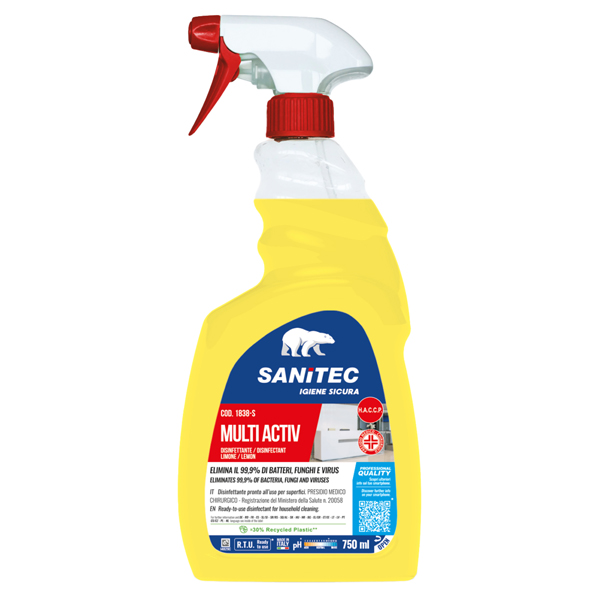 Sgrassatore disinfettante Multi Activ - trigger 750 ml - limone - Sanitec Sgrassatore disinfettante Multi Activ - trigger 750 ml - limone - Sanitec