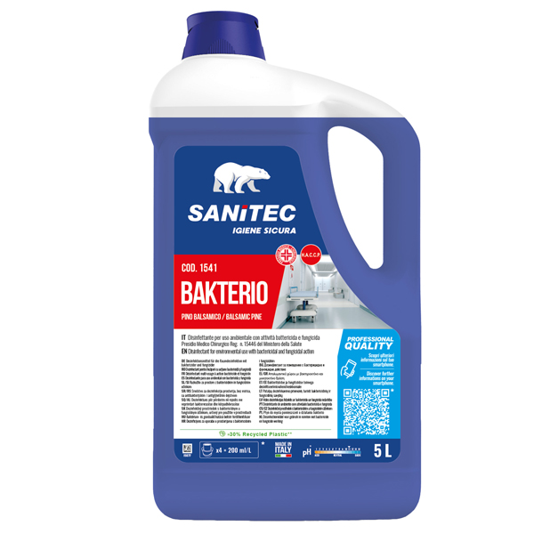 Detergente disinfettante Bakterio - 5 L - pino balsamico - Sanitec Detergente disinfettante Bakterio - 5 L - pino balsamico - Sanitec