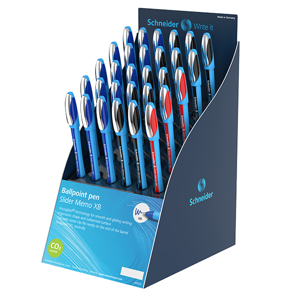 Penne a sfera Slider Memo XB - blu/nero/rosso assortiti - Schneider - expo 30 pezzi Penne a sfera Slider Memo XB - blu/nero/rosso assortiti - Schneider - expo 30 pezzi