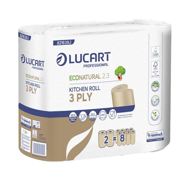 Asciugatutto EcoNatural 2.3 Plastic Free - 200 strappi - Lucart - pacco 2 rotoli Asciugatutto EcoNatural 2.3 Plastic Free - 200 strappi - Lucart - pacco 2 rotoli