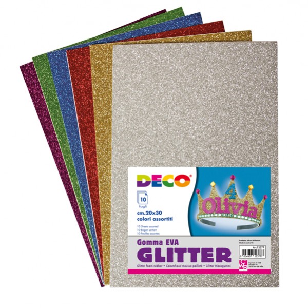 Gomma Crepp Glitter - 20x30 cm - colori assortiti - DECO - busta 10 fogli Gomma Crepp Glitter - 20x30 cm - colori assortiti - DECO - busta 10 fogli