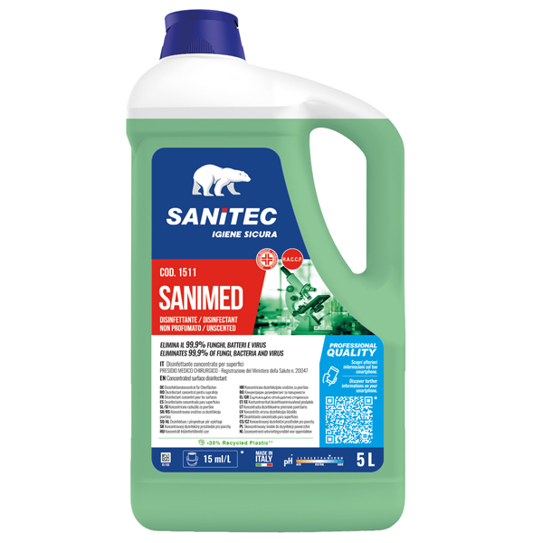Disinfettante superfici Sanimed - 5 L - non profumato - Sanitec Disinfettante superfici Sanimed - 5 L - non profumato - Sanitec