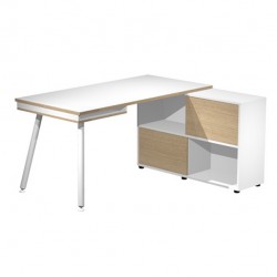 Workstation Midi - gambe in metallo - 130 x 120 x H 81,5 cm - bianco / rovere