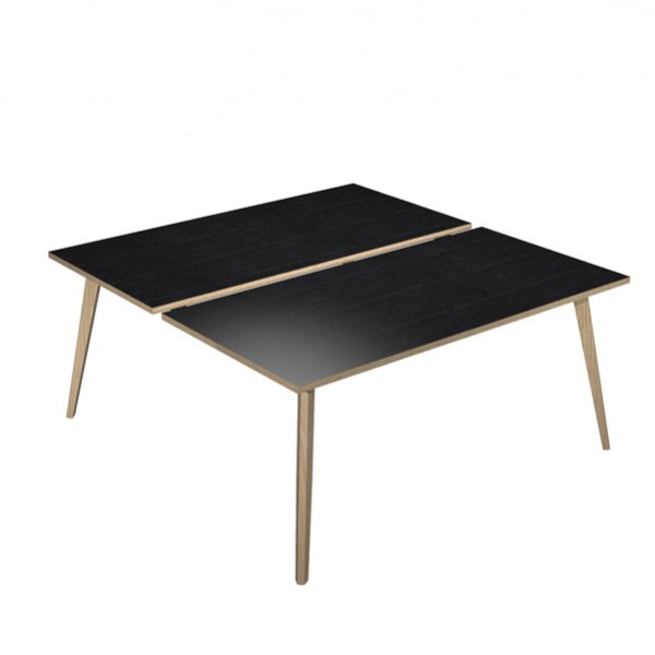 Scrivania Woody a 2 postazioni contrap. - 140 x 166 cm - rovere / nero venato