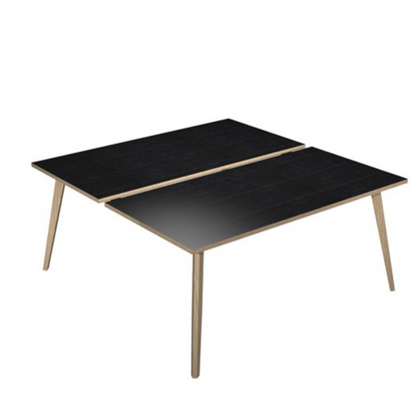 Scrivania Woody a 2 postazioni contrap. - 160 x 166 cm - rovere / nero venato