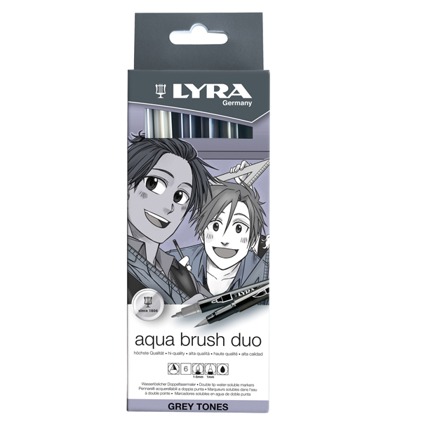 Pennarello Aqua Brush Duo - scala di grigio - Lyra - conf. 6 pezzi Pennarello Aqua Brush Duo - scala di grigio - Lyra - conf. 6 pezzi