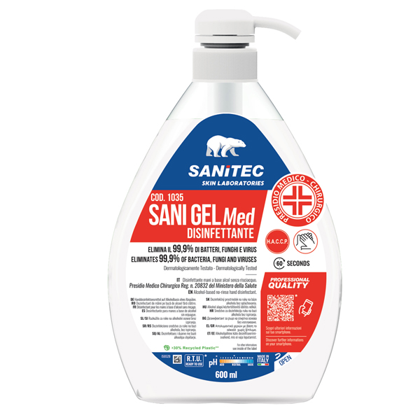Igienizzante mani Sani Gel Med - dispenser 600 ml - non profumato - Sanitec Igienizzante mani Sani Gel Med - dispenser 600 ml - non profumato - Sanitec