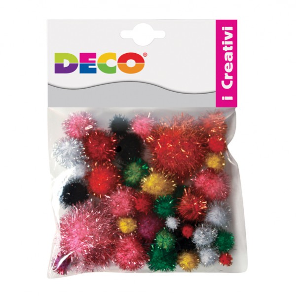 Pompon Lamè - 7-28 mm - colori assortiti - Deco - conf. 40 pezzi
