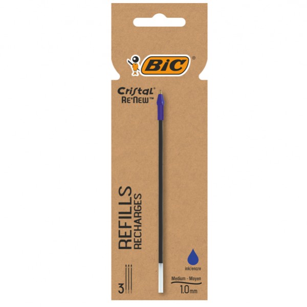 Refill sfera Cristal Re'New - punta 1 mm - blu - Bic - blister 3 pezzi Refill sfera Cristal Re'New - punta 1 mm - blu - Bic - blister 3 pezzi