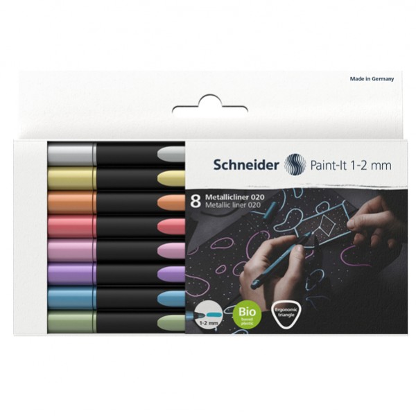 Pennarello Metallic Liner 020 - punta 1,2 mm - colori assortiti - Schneider - conf. 8 pezzi Pennarello Metallic Liner 020 - punta 1,2 mm - colori assortiti - Schneider - conf. 8 pezzi