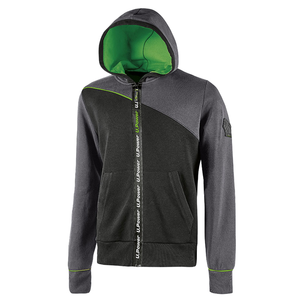 Felpa Jupiter - con cappuccio - taglia L - grigio/verde - U-Power Felpa Jupiter - con cappuccio - taglia L - grigio/verde - U-Power