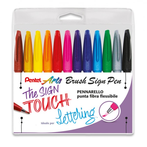 Pennarello Brush Sign Pen - colori assortiti - Pentel - conf. 12 pezzi Pennarello Brush Sign Pen - colori assortiti - Pentel - conf. 12 pezzi