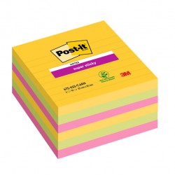 Blocco Post-it Super Sticky - 675-6SS-CARN - a righe - 101 x 101 mm - colori Carnival - 90 fogli - Post-it - conf. 6 pezzi