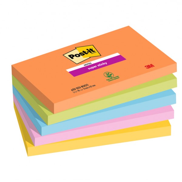 Blocco Post-it Super Sticky - 655-5SS-OAS - 76 x 127 mm - colori Boost - 90 fogli - Post-it - conf. 5 pezzi Blocco Post-it Super Sticky - 655-5SS-OAS - 76 x 127 mm - colori Boost - 90 fogli - Post-it - conf. 5 pezzi
