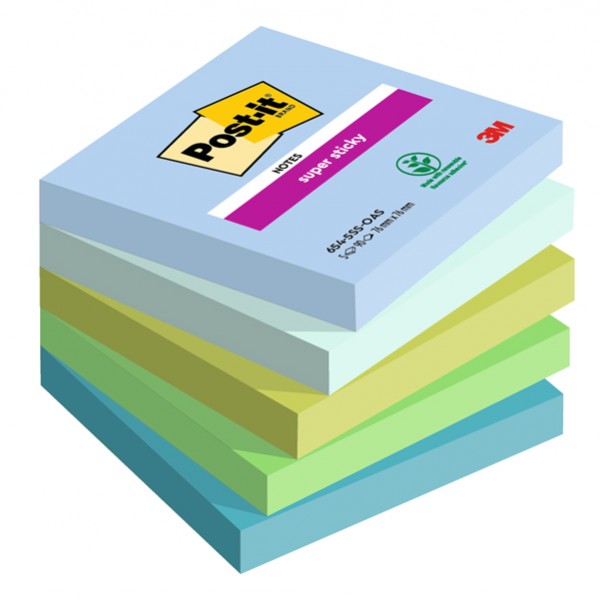 Blocco Post-it Super Sticky - 654-5SS-OAS - 76 x 76 mm - colori Oasis - 90 fogli - Post-it - conf. 5 pezzi Blocco Post-it Super Sticky - 654-5SS-OAS - 76 x 76 mm - colori Oasis - 90 fogli - Post-it - conf. 5 pezzi