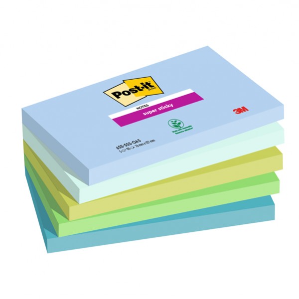 Blocco Post-it Super Sticky - 655-5SS- OAS - 76 x 127 mm - colori Oasis - 90 fogli - Post-it - conf. 5 pezzi Blocco Post-it Super Sticky - 655-5SS- OAS - 76 x 127 mm - colori Oasis - 90 fogli - Post-it - conf. 5 pezzi