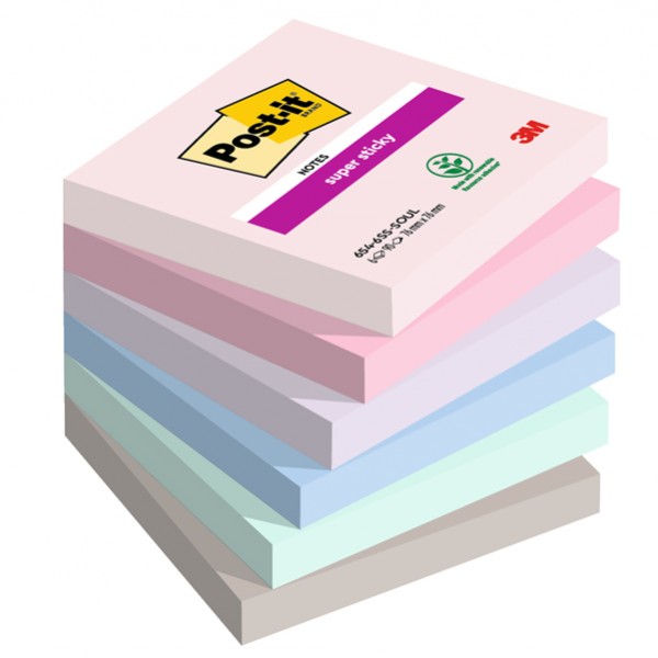 Blocco Post-it Super Sticky - 654-6SS-SOUL - 76 x 76 mm - colori Soulful - 90 fogli - Post-it - conf. 6 pezzi Blocco Post-it Super Sticky - 654-6SS-SOUL - 76 x 76 mm - colori Soulful - 90 fogli - Post-it - conf. 6 pezzi