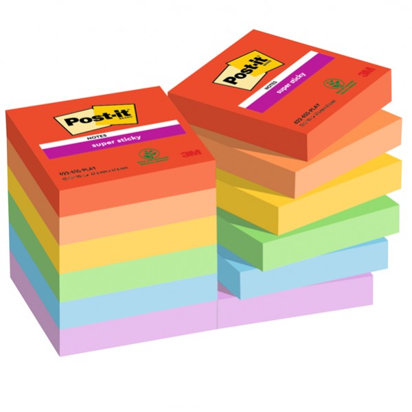 Blocco Post-it Super Sticky - 622-12SS-PLAY - 47,6 x 47,6 mm - colori Playful - 90 fogli - Post-it - conf. 12 pezzi Blocco Post-it Super Sticky - 622-12SS-PLAY - 47,6 x 47,6 mm - colori Playful - 90 fogli - Post-it - conf. 12 pezzi