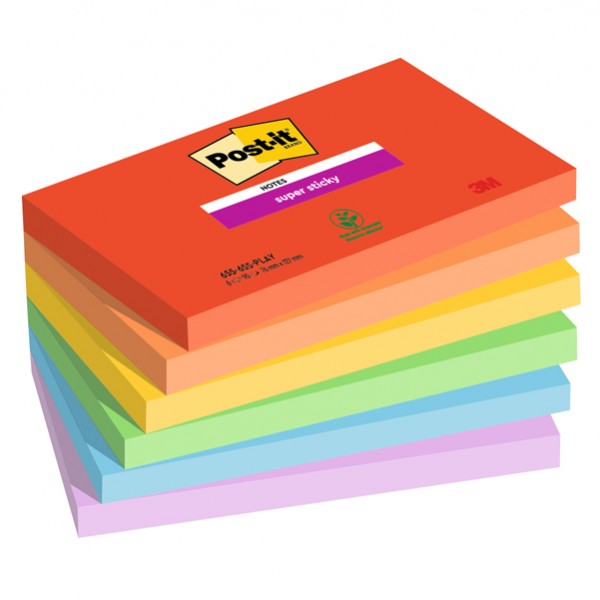 Blocco Post-it Super Sticky - 655-6SS-PLAY - 76 x 127 mm - colori Playful - 90 fogli - Post-it - conf. 6 pezzi Blocco Post-it Super Sticky - 655-6SS-PLAY - 76 x 127 mm - colori Playful - 90 fogli - Post-it - conf. 6 pezzi
