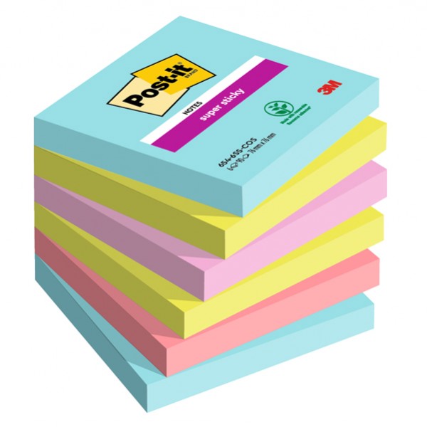 Blocco Post-it Super Sticky - 654-6SS-COS - 76 x 76 mm - colori Cosmic - 90 fogli - Post-it - conf. 6 pezzi Blocco Post-it Super Sticky - 654-6SS-COS - 76 x 76 mm - colori Cosmic - 90 fogli - Post-it - conf. 6 pezzi