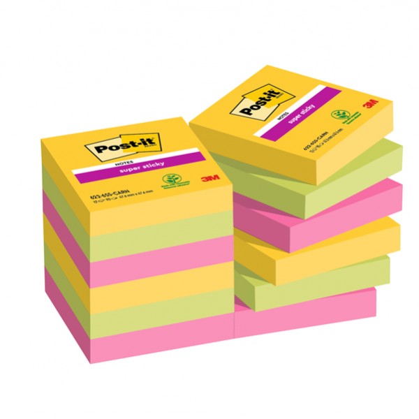 Blocco Post-it Super Sticky - 622-12SS-CARN - 47,6 x 47,6 mm - colori Carnival - 90 fogli - Post-it - conf. 12 pezzi Blocco Post-it Super Sticky - 622-12SS-CARN - 47,6 x 47,6 mm - colori Carnival - 90 fogli - Post-it - conf. 12 pezzi