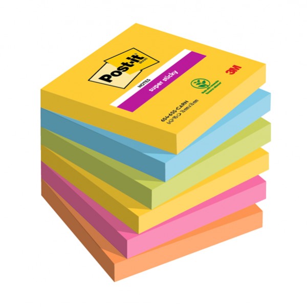 Blocco Post-it Super Sticky - 654-6SS-CARN - 76 x 76 mm - colori Carnival - 90 fogli - Post-it - conf- 6 pezzi Blocco Post-it Super Sticky - 654-6SS-CARN - 76 x 76 mm - colori Carnival - 90 fogli - Post-it - conf- 6 pezzi