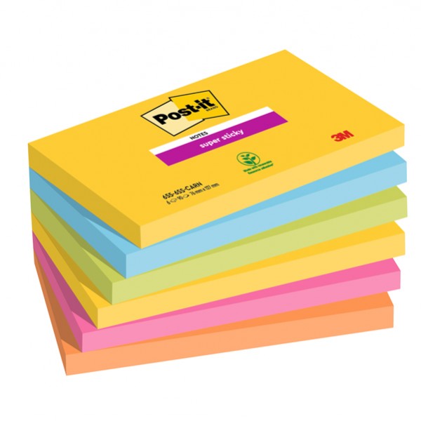 Blocco Post-it Super Sticky - 655-6SS-CARN - 76 x 127 mm - colori Carnival - 90 fogli - Post-it - conf. 6 pezzi Blocco Post-it Super Sticky - 655-6SS-CARN - 76 x 127 mm - colori Carnival - 90 fogli - Post-it - conf. 6 pezzi