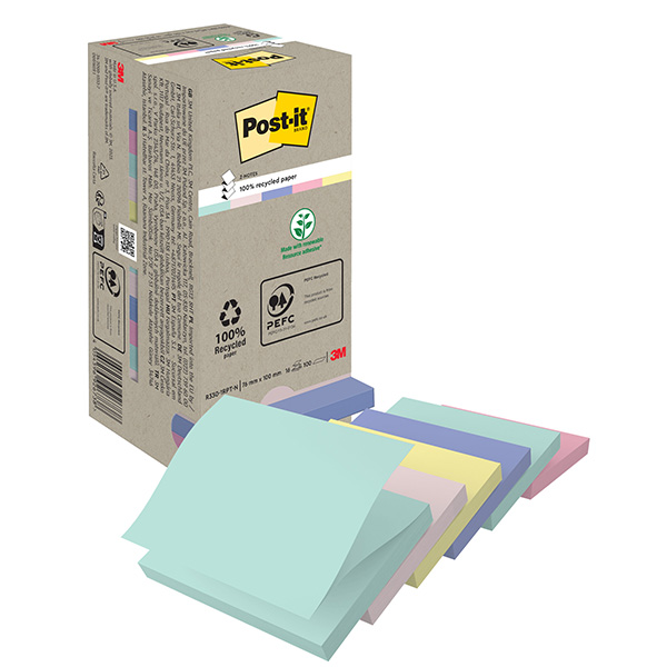 Blocco Post-it Z-Notes Green - R330-1RPT - 76 x 76 mm - colori pastello - 100 fogli - Post-it - conf. 16 pezzi Blocco Post-it Z-Notes Green - R330-1RPT - 76 x 76 mm - colori pastello - 100 fogli - Post-it - conf. 16 pezzi