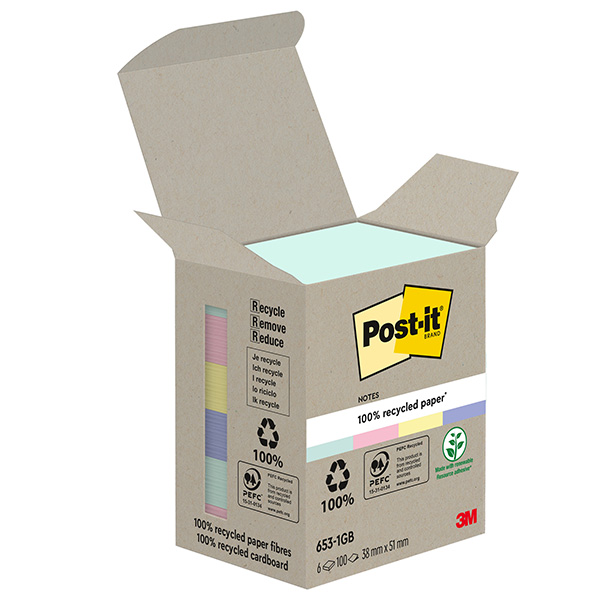 Blocco Post-it in carta riciclata - 653-1GB - 38 x 51 mm - natural - 100 fogli - Post-it - conf. 6 pezzi Blocco Post-it in carta riciclata - 653-1GB - 38 x 51 mm - natural - 100 fogli - Post-it - conf. 6 pezzi
