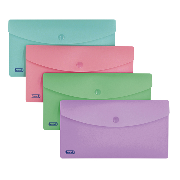 Busta con bottone Pastel - 9,9 x 21 cm - PP - colori assortiti - Favorit - conf. 5 pezzi Busta con bottone Pastel - 9,9 x 21 cm - PP - colori assortiti - Favorit - conf. 5 pezzi