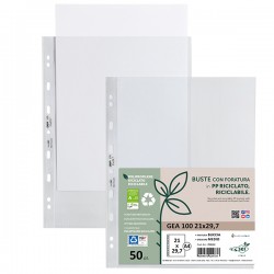 Buste forate Gea 100 - PP riciclato - buccia medium - 21 x 29,7 cm - Sei rota - conf. 50 pezzi