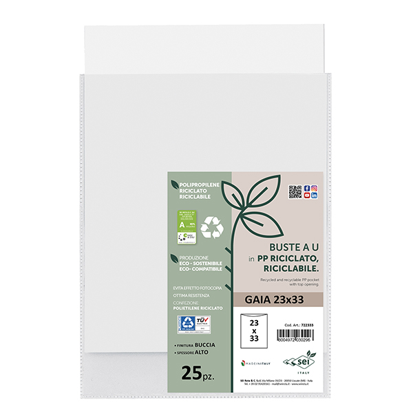 Buste a sacco Gaia - PP riciclato - 23 x 33 cm - buccia - trasparente - Sei rota - conf. 25 pezzi Buste a sacco Gaia - PP riciclato - 23 x 33 cm - buccia - trasparente - Sei rota - conf. 25 pezzi