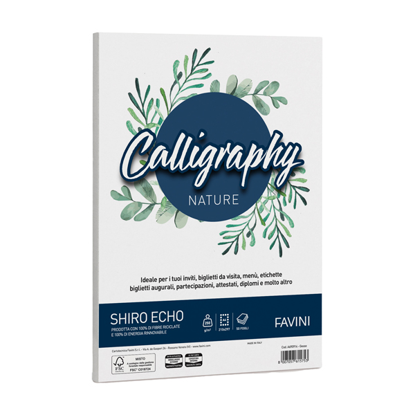 Carta Calligraphy Nature Shiro Eco - A4 - 250 gr - gesso - Favini - conf. 50 fogli Carta Calligraphy Nature Shiro Eco - A4 - 250 gr - gesso - Favini - conf. 50 fogli