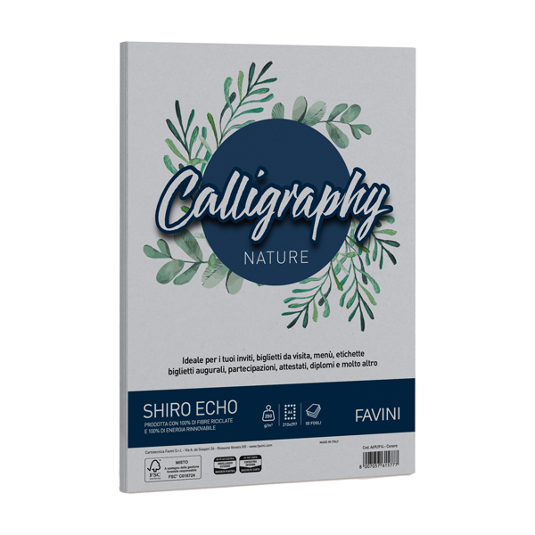 Carta Calligraphy Nature Shiro Eco - A4 - 250 gr - cenere - Favini - conf. 50 fogli Carta Calligraphy Nature Shiro Eco - A4 - 250 gr - cenere - Favini - conf. 50 fogli