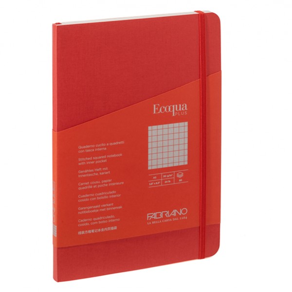 Taccuino Ecoqua Plus - con elastico - rilegatura cucita - A5 - 5 mm - 80 fogli - lampone - Fabriano Taccuino Ecoqua Plus - con elastico - rilegatura cucita - A5 - 5 mm - 80 fogli - lampone - Fabriano