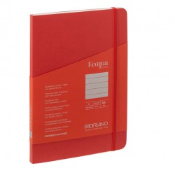Taccuino Ecoqua Plus - con elastico - rilegatura cucita - A5 - 5 mm - 80 fogli - righe - lampone - Fabriano