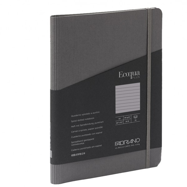 Taccuino Ecoqua Plus - con elastico - spiralato - A5 - 70 fogli - righe - antracite - Fabriano Taccuino Ecoqua Plus - con elastico - spiralato - A5 - 70 fogli - righe - antracite - Fabriano