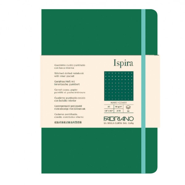 Taccuino Ispira - con elastico - copertina rigida - A5 - 96 fogli - puntinato - verde - Fabriano Taccuino Ispira - con elastico - copertina rigida - A5 - 96 fogli - puntinato - verde - Fabriano