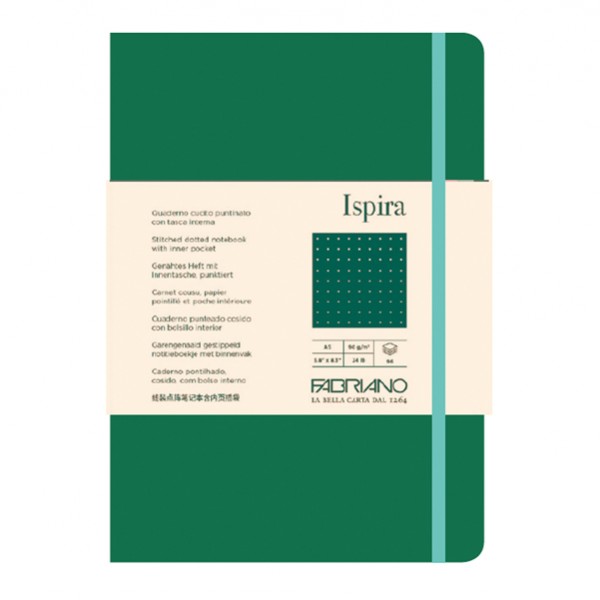 Taccuino Ispira - con elastico - copertina flessibile - A5 - 96 fogli - puntinato - verde - Fabriano Taccuino Ispira - con elastico - copertina flessibile - A5 - 96 fogli - puntinato - verde - Fabriano