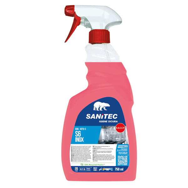 Detergente sgrassante S6 Inox - per superfici - 750 ml - Sanitec Detergente sgrassante S6 Inox - per superfici - 750 ml - Sanitec
