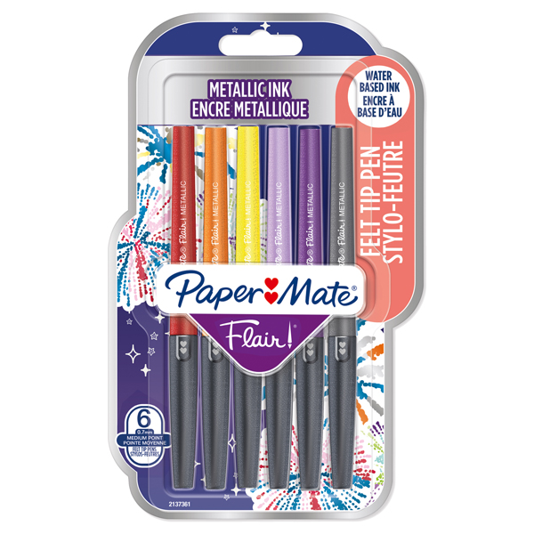 Pennarello Flair Nylon - punta feltro - 1,10mm - colori assortiti Metallic - Papermate - conf. 6 pezzi Pennarello Flair Nylon - punta feltro - 1,10mm - colori assortiti Metallic - Papermate - conf. 6 pezzi